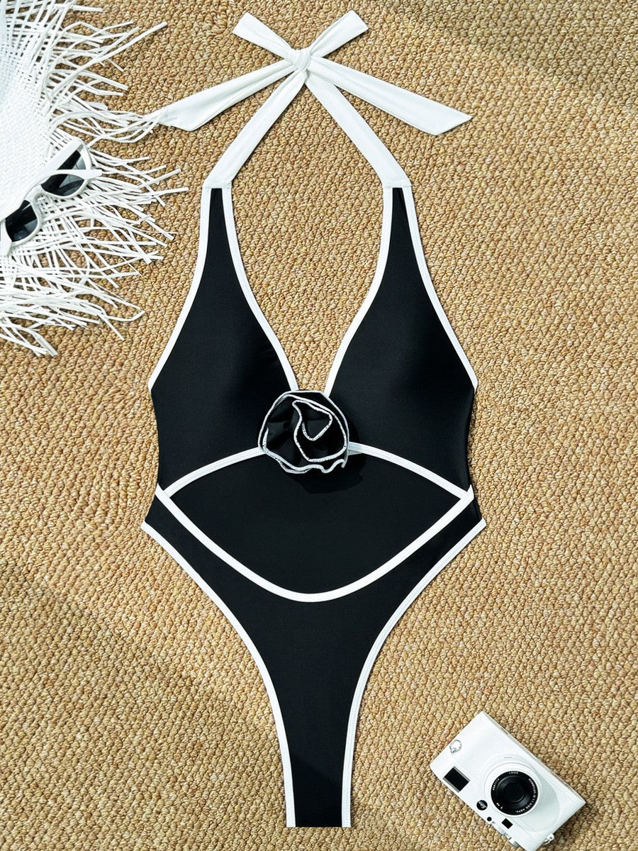 Stylish Bikini Minimalist Sexy With Tie Details A Bold Floral Design And A Daring Open-back Cut