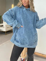 Women's Loose Hooded Denim Pullover Streetwear Hoodie