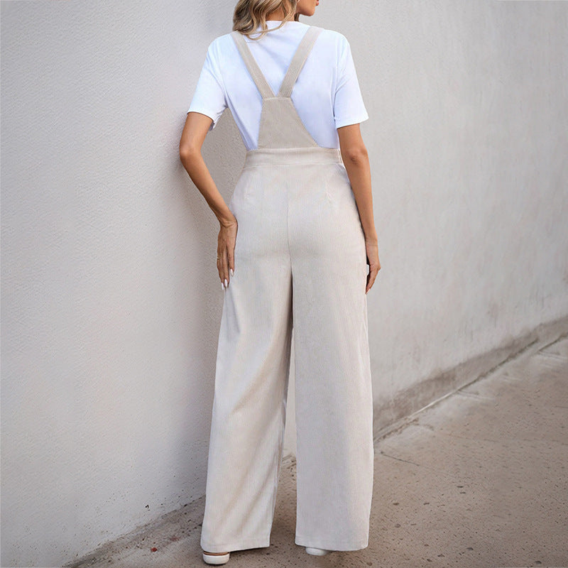 Casual Corduroy Sleeveless Suspender Jumpsuit Womens Apparel