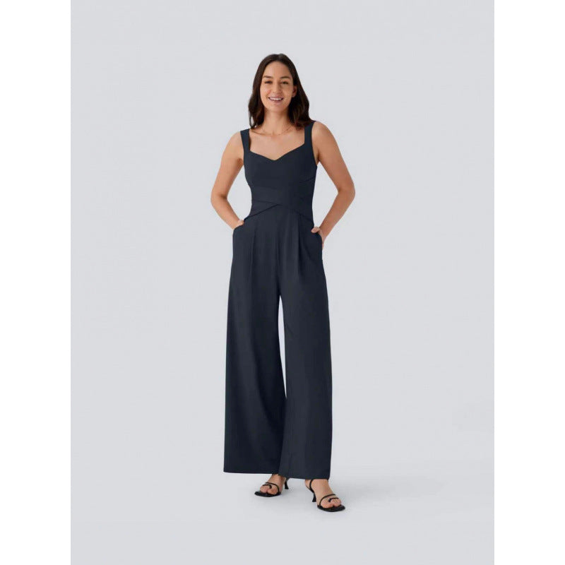 Womens Sleeveless Figure-flattering Wide-leg Jumpsuit