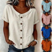 Solid-color Crew-neck Short-sleeve Casual Loose Womens Shirt