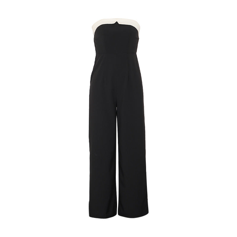 Women's Spliced Strapless Straight-Leg Jumpsuit