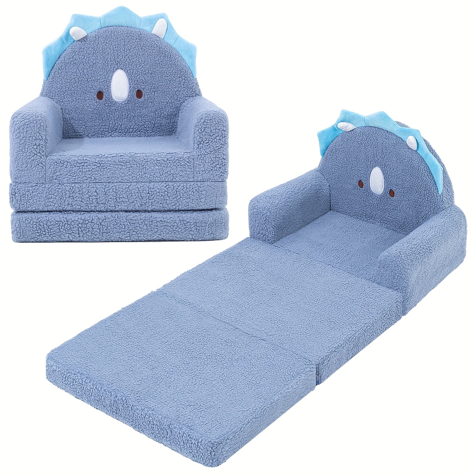 [2-in-1 Convertible Sofa] Kids Sofa 2-in-1 Convertible Kids Couch Fold Out Lounger Soft Sherpa Kids Chair High-Density Foam Sofa Cute Brown Bear Playroom Nursery Furniture for Boys Girls Room Decor