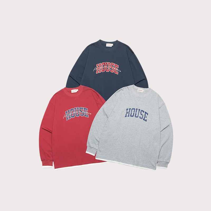 Casual Fake Two-Piece Letter Print Long Sleeve Tee