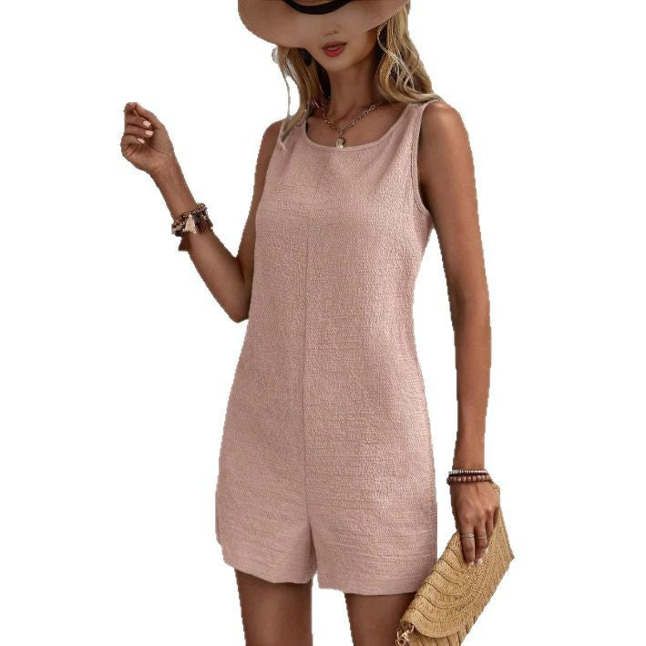 Women's Solid Color Sleeveless Shorts Jumpsuit