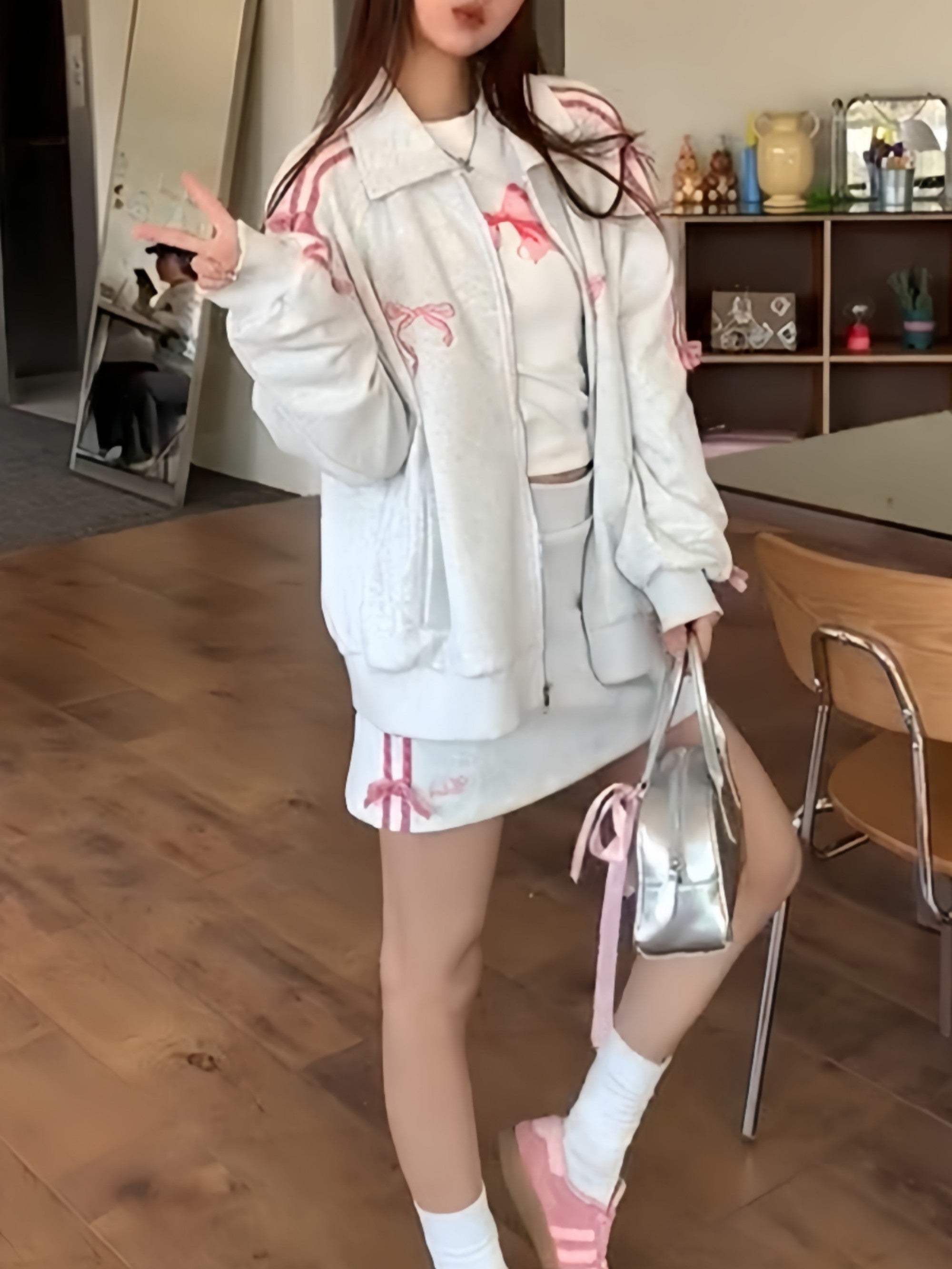 Chic Bowtie Hoodie & Overskirt Two-Piece Set