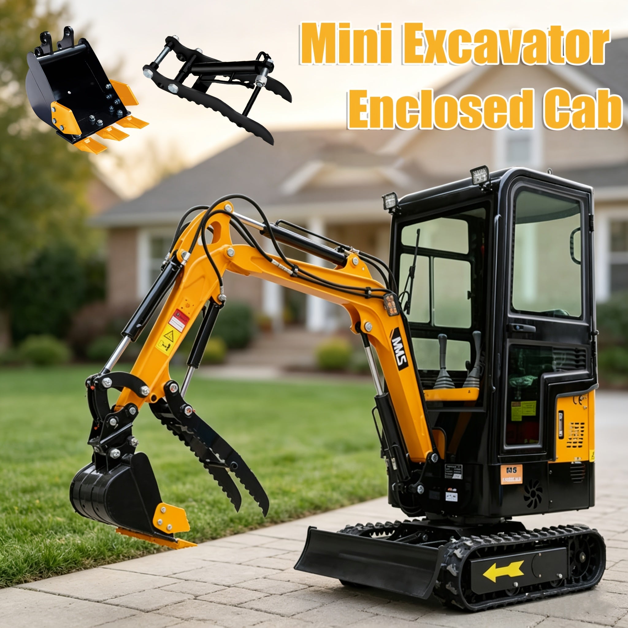1‑Ton Mini Compact Tracked Excavator – 13.5 HP with Detachable Cab and Snow‑Removal Bulldozer Blade