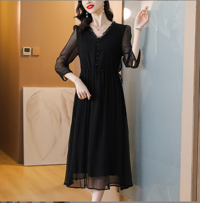 Women's High-Waisted Silk Midi Dress