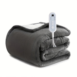 Extra Large Flannel And  Electric Blanket With Time And Temperature Control, 10 Hour Auto-Off, 8 Temperature Levels, Queen/King Two Controllers, Throw/Twin/Full With 1 Controller, Machine Washable,...