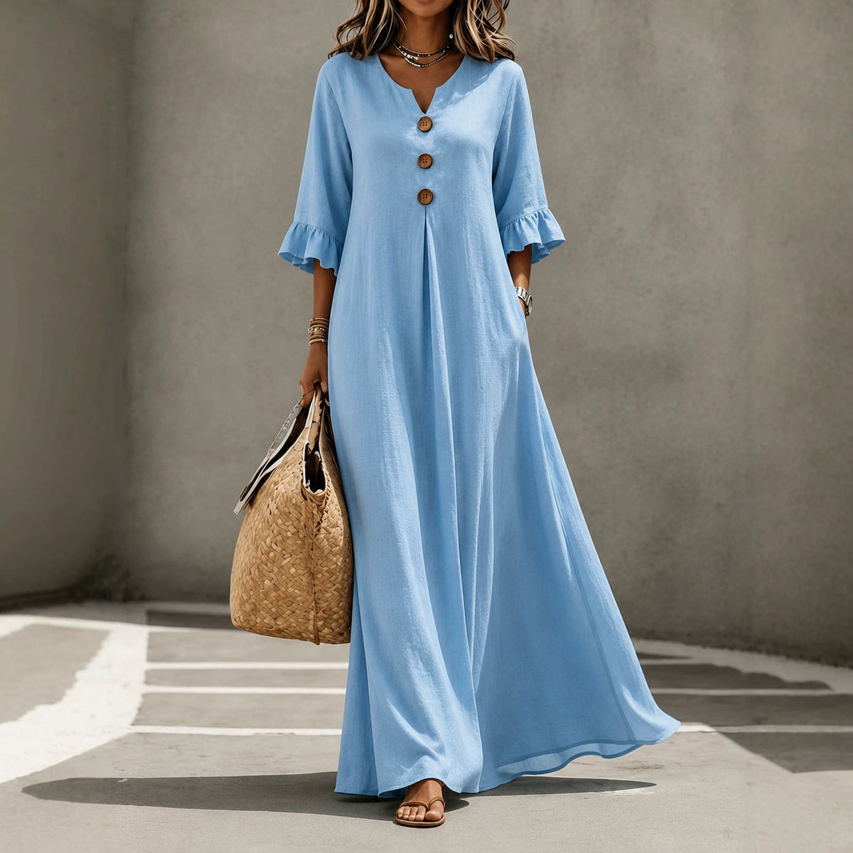 Solid-color Womens V-neck Chic and Elegant Dress