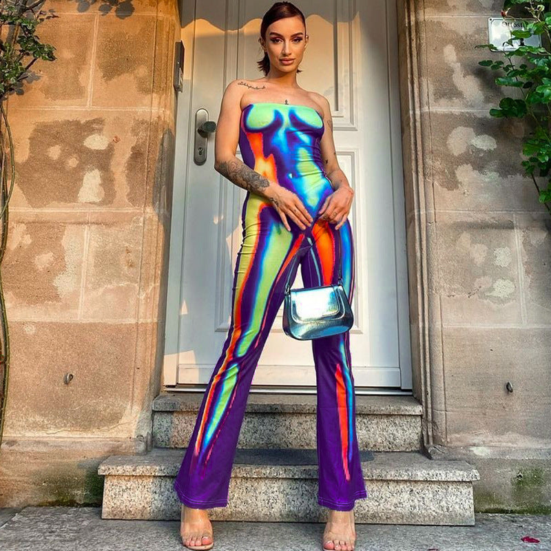 Women's Strapless Printed Bodycon Jumpsuit