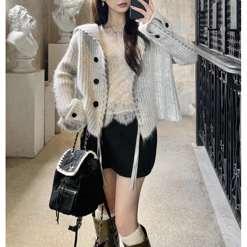 Handmade Ribbon Knitted Cardigan Coat for Women