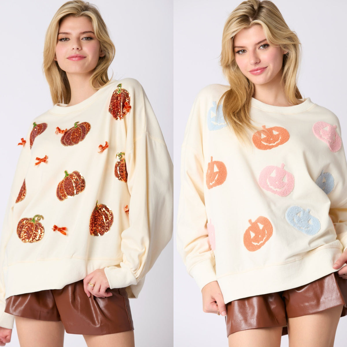 Women's Halloween Pumpkin Embroidered Loose Casual Sweater Top