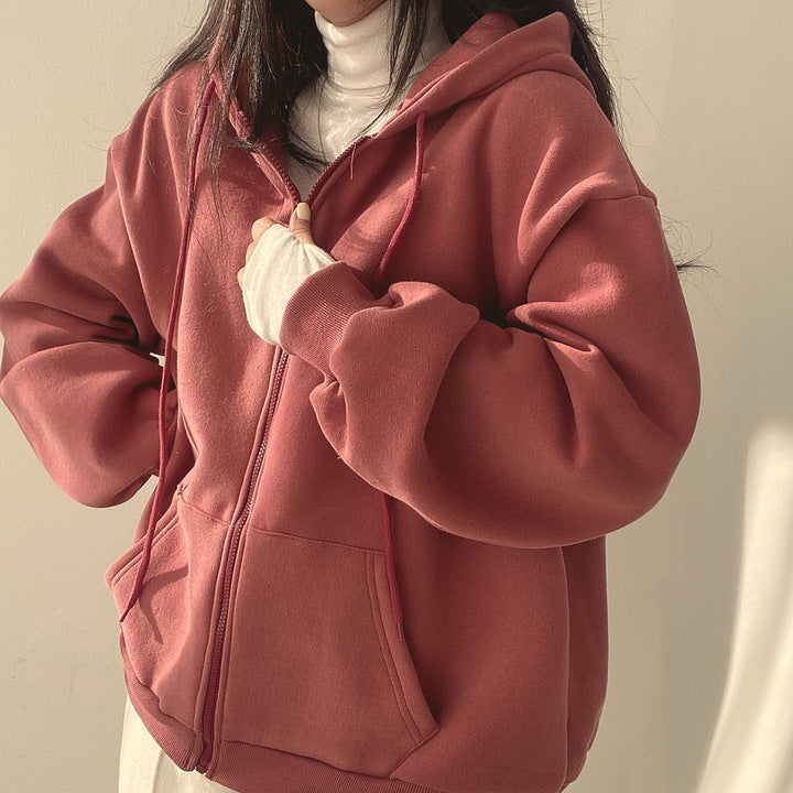 Plush Lined Zip-Up Hooded Sweatshirt Jacket