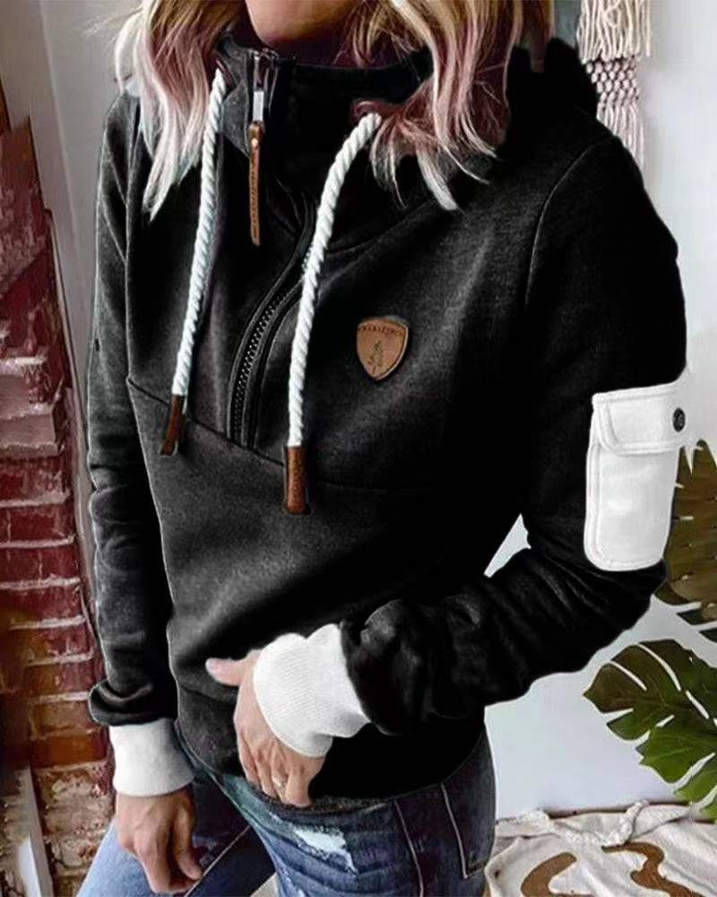 Women's Half Zipper Patchwork Colorblock Sweater