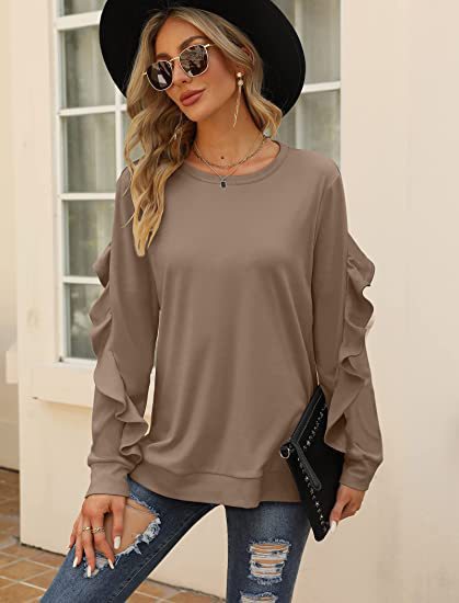 Chic Pleated Long Sleeve Round Neck Casual Women's Sweater