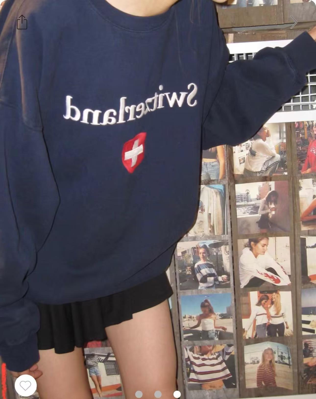Embroidered Flag Long Sleeve Baggy Pullover Sweater