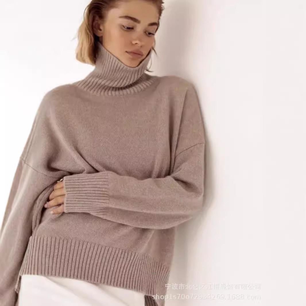 Autumn and Winter European and American Loose Basic Style Solid Color Pullover