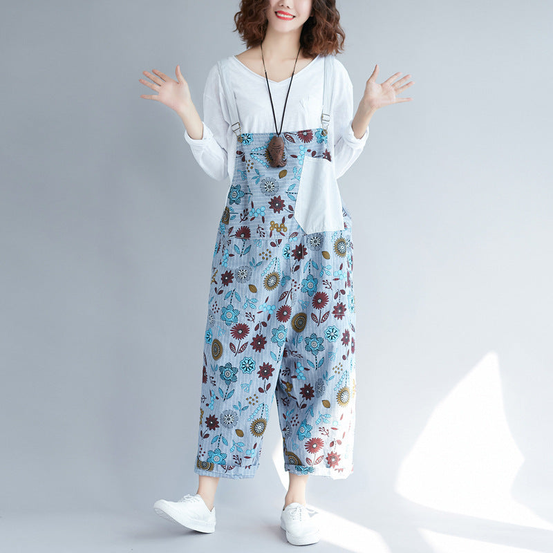 Vintage Washed Japanese Suspender Pants for Women