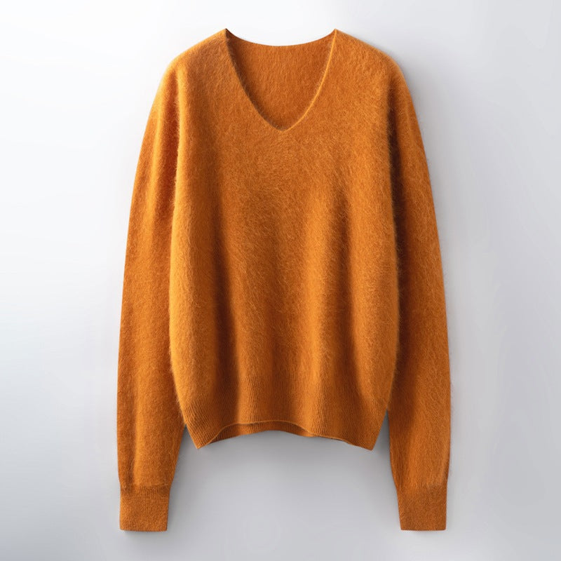 Versatile Loose-fitting Brushed Sweater in a Solid Color