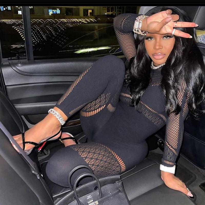Women's Mesh See-Through High Waist Jumpsuit