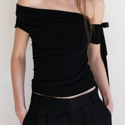 Flattering White Off‑Shoulder Linen Top – Elegant Slim Fit