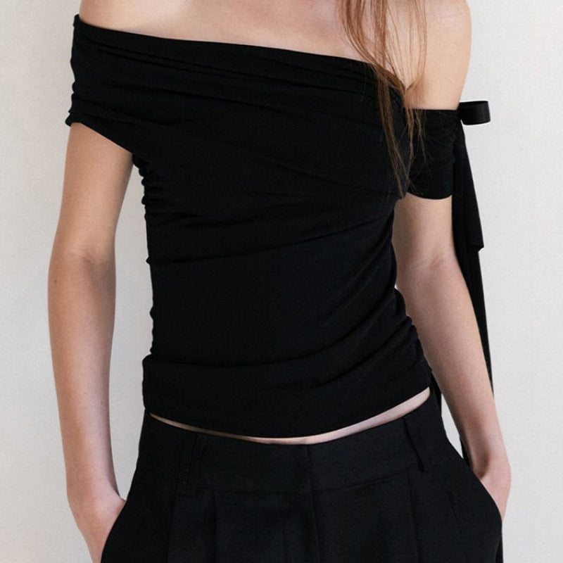Flattering White Off‑Shoulder Linen Top – Elegant Slim Fit