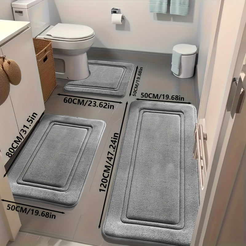 3pcs Ultra-Absorbent Bath Mats, Non-Slip Bathroom Floor Mats, Ultra Soft and Comfortable Premium Bath Blankets, Bathtub, Shower, Bathroom Accessories, Bathroom Decor, Home Decor Floor Mats, Bathroom D