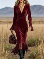 Retro Western Fringe Flared Midi Dress