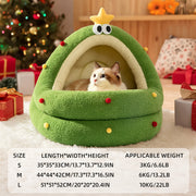 Large Semi-enclosed Cat Bed With Heating - All-season Warmth, Soft Green Pet Bed For Cats & Small Dogs, Durable Polyester & Polypropylene Fiber, No Assembly Needed, Cozy Indoor Sleeping Nest For