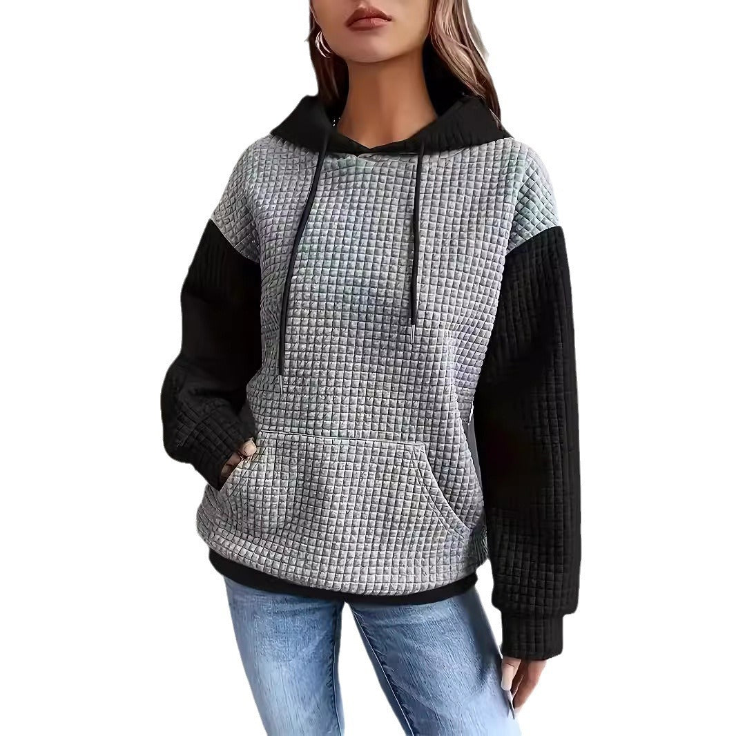 Casual Color Block Loose Pullover Hoodie with Pockets