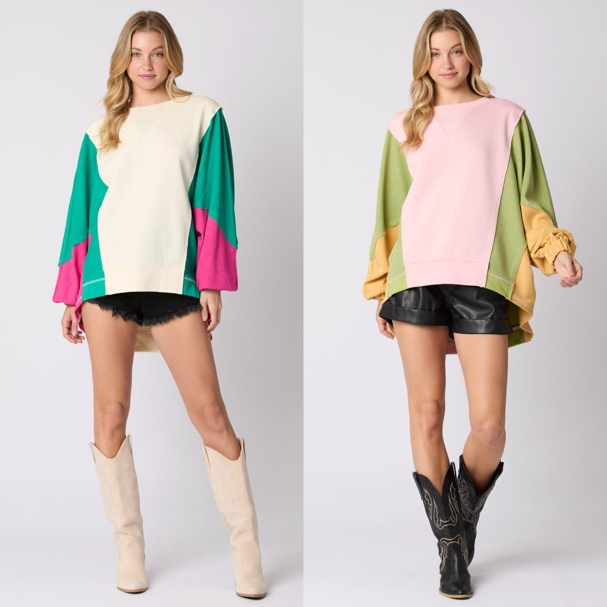 Women's Contrast Color Casual Loose Long Sleeve Sweatshirt