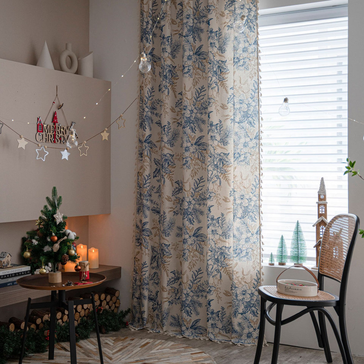 Pine Branch Christmas Semi-blackout Partition Sheer Curtain