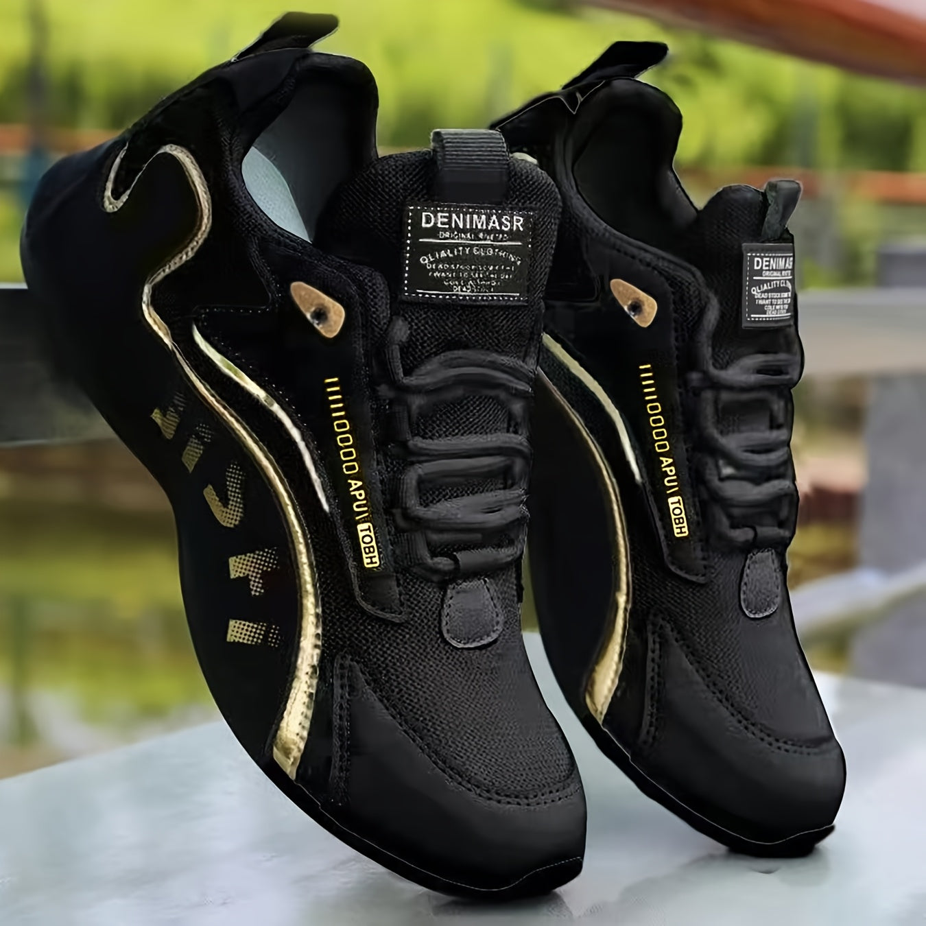 Stylish White Low-Top Sneakers with Golden Accents, Breathable Fabric Lining, Durable PVC Outsole - Perfect for Casual and Athletic Wear