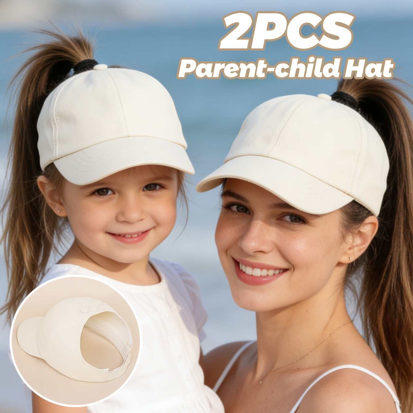 Matching Parent-Child Solid Color Ponytail Baseball Caps (Set of 2)