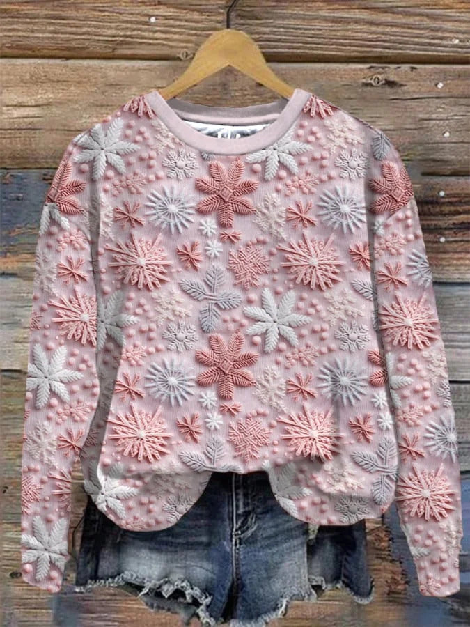 Women's Plus Size Printed Round Neck Casual Sweater