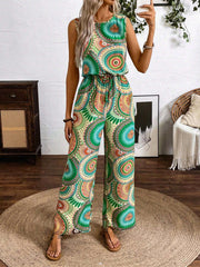 Women's Printed Sleeveless Straight Jumpsuit