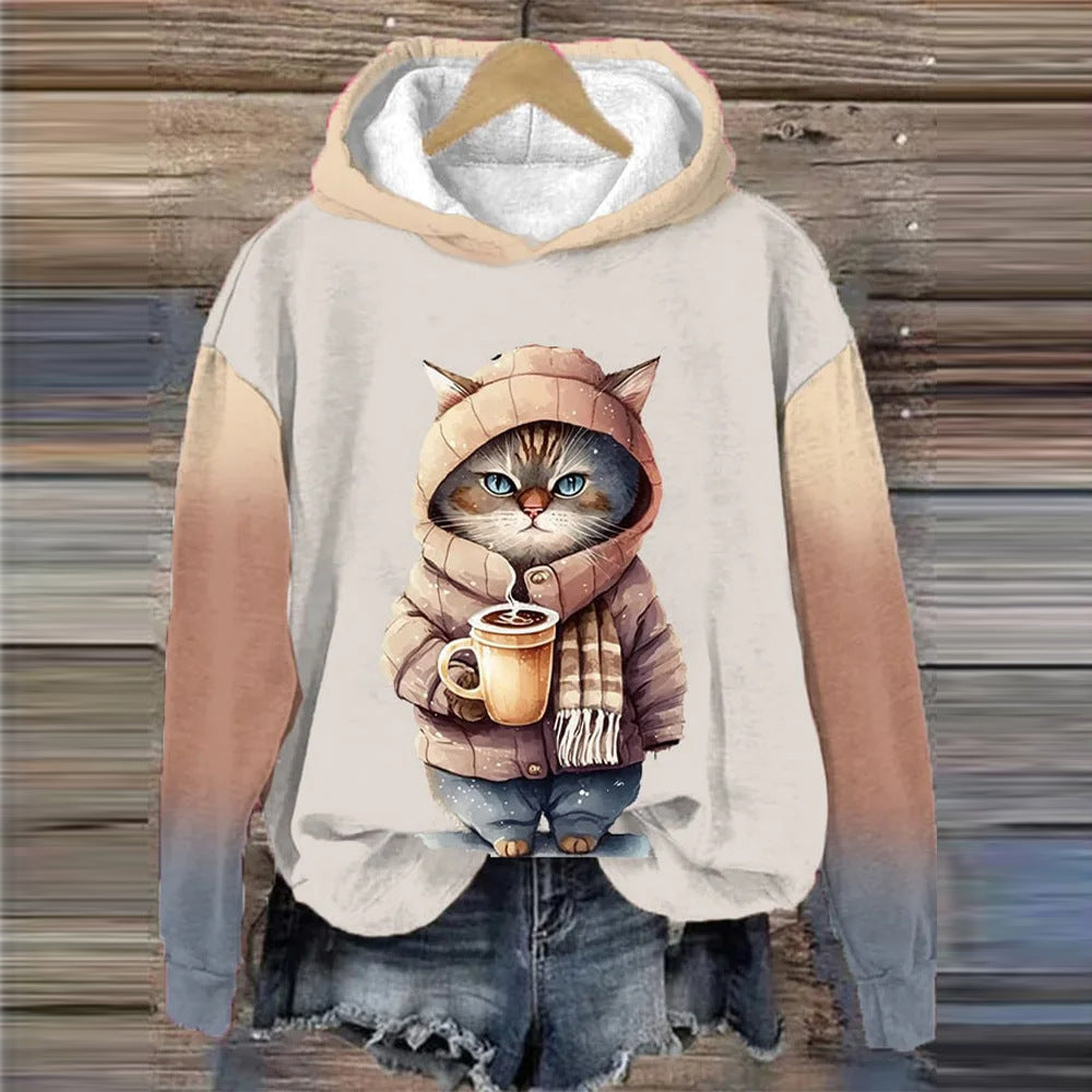 3D Printed Cat Casual Long Sleeve Hoodie Sweatshirt
