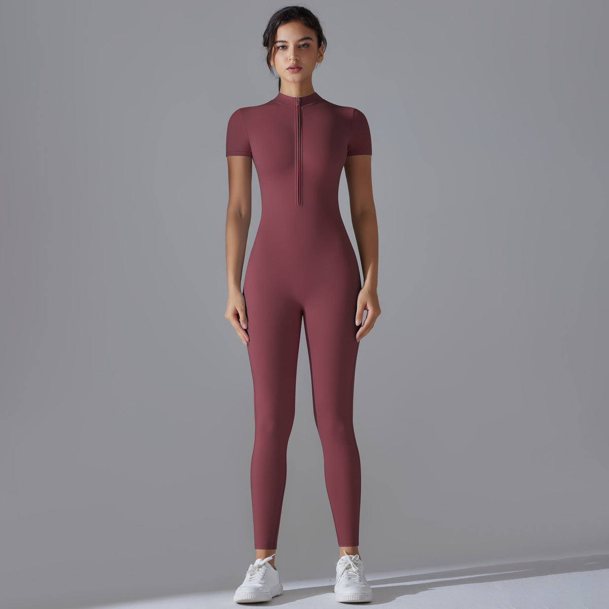 Women's Short Sleeve Zipper Yoga Bodysuit