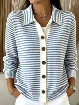 Button-down Knitted Striped Sweater Cardigan Coat