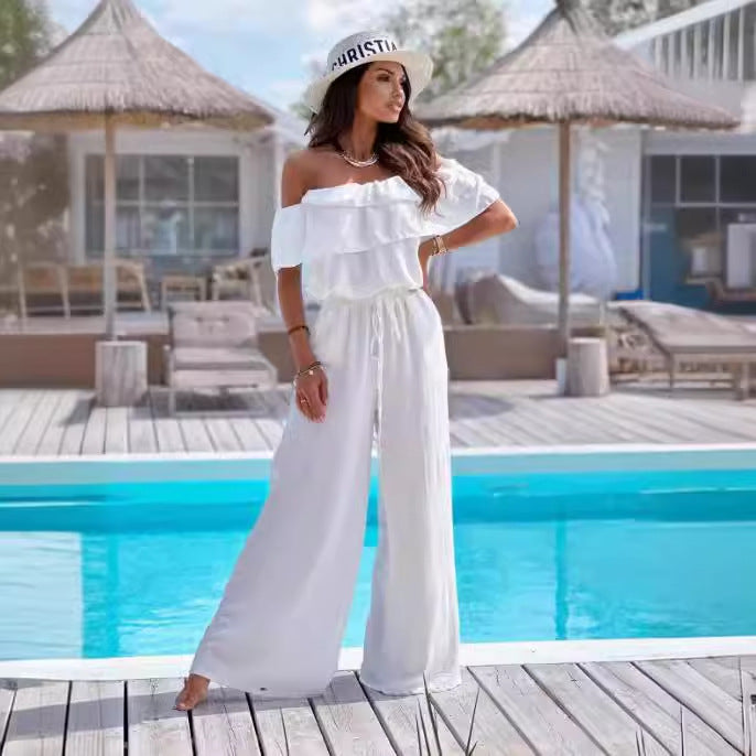 Chic Ruffled Short Sleeve Wide Leg Jumpsuit