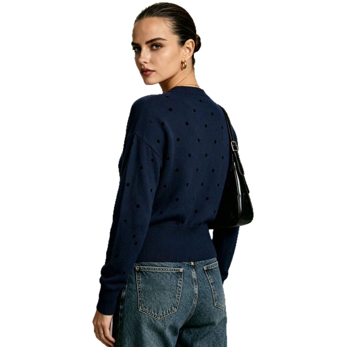 Round-neck Polka-dot Jacquard Vintage Casual Knit Cardigan