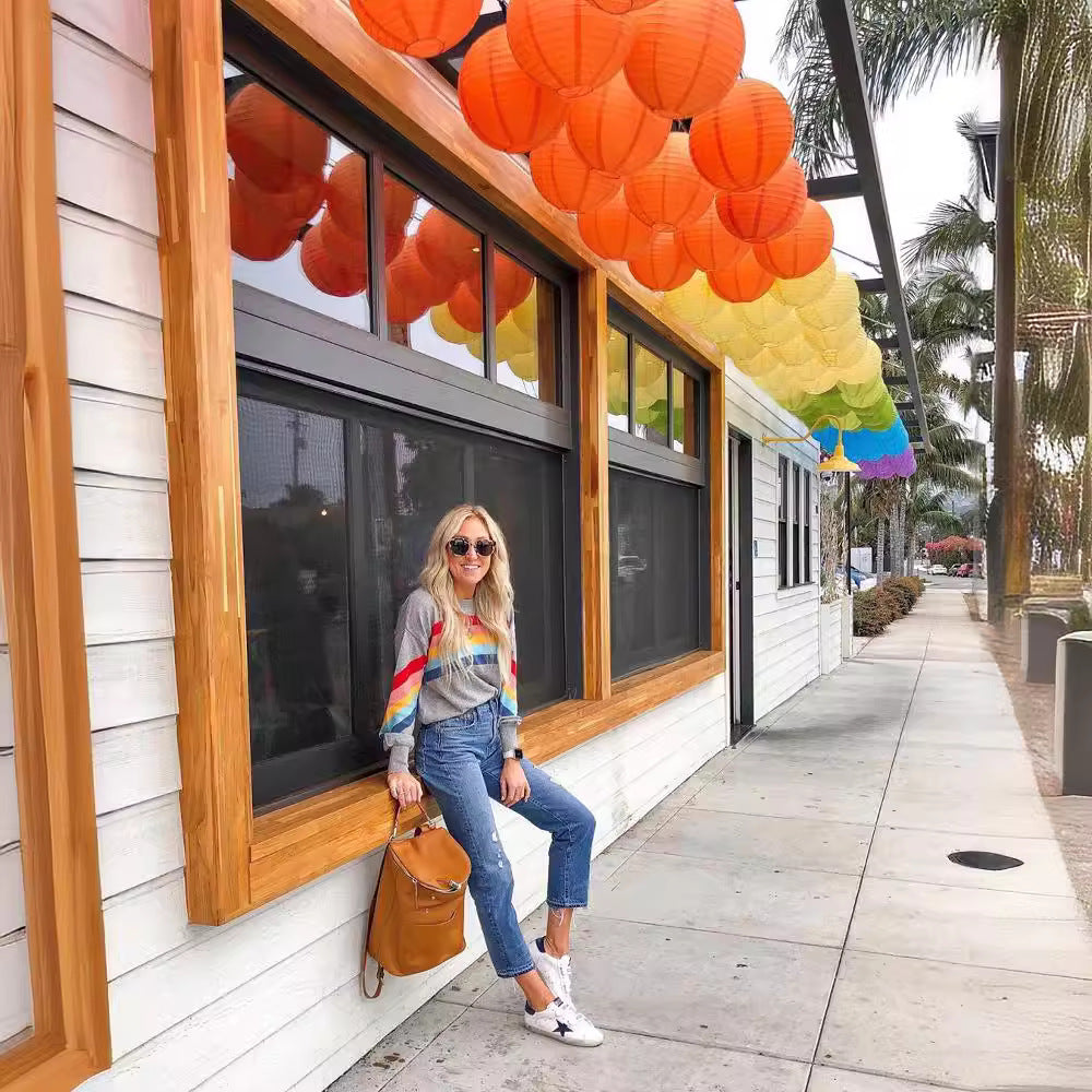 Colorful Rainbow Striped Casual Long Sleeve Pullover Sweatshirt
