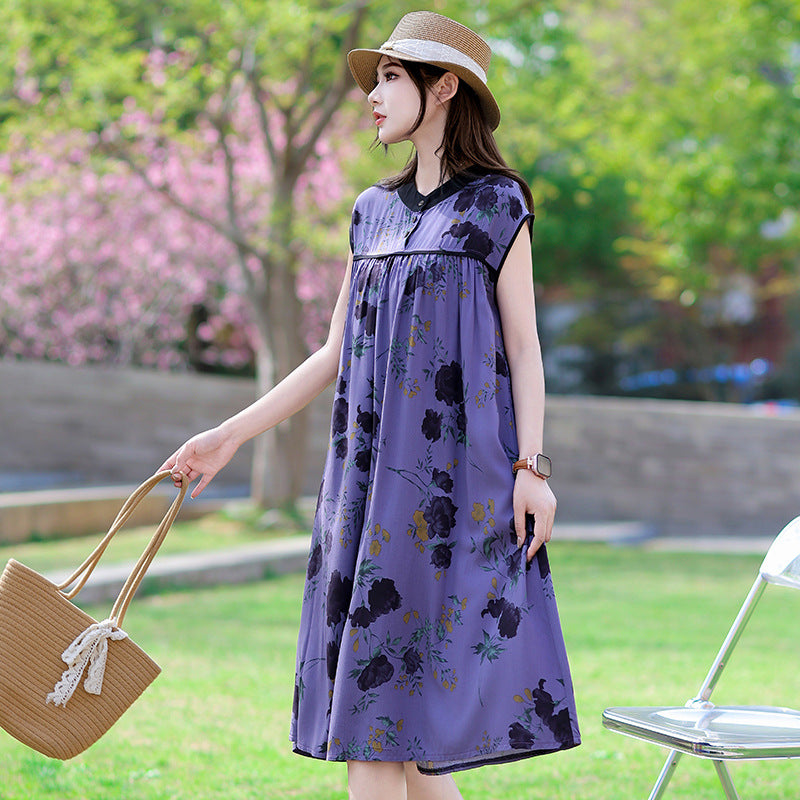 Rayon Floral-print Cotton Silk Dress