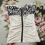 Women's White Zippered Sleeveless Tube Top – Stretchy Retro Style