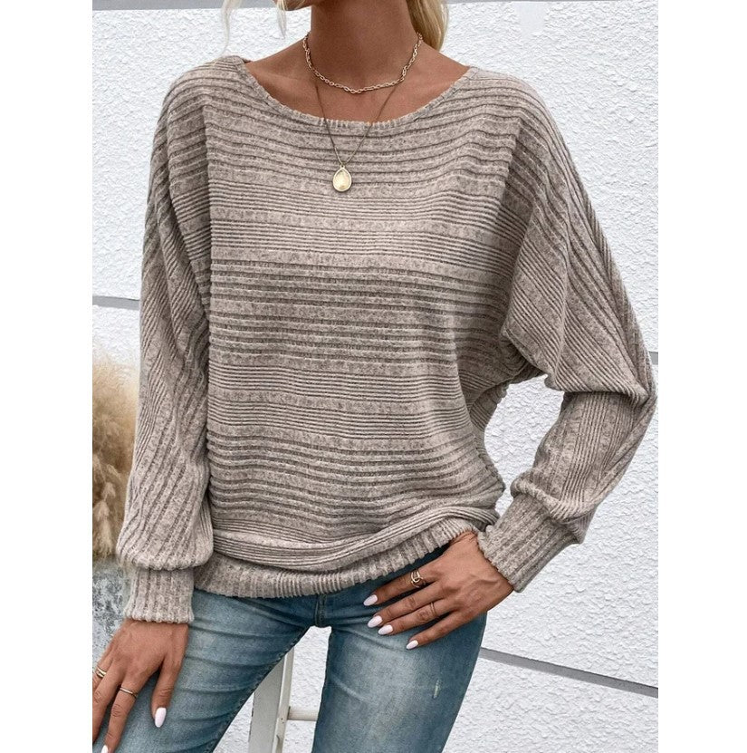 Casual Striped Batwing Sleeve Pullover Top for Women