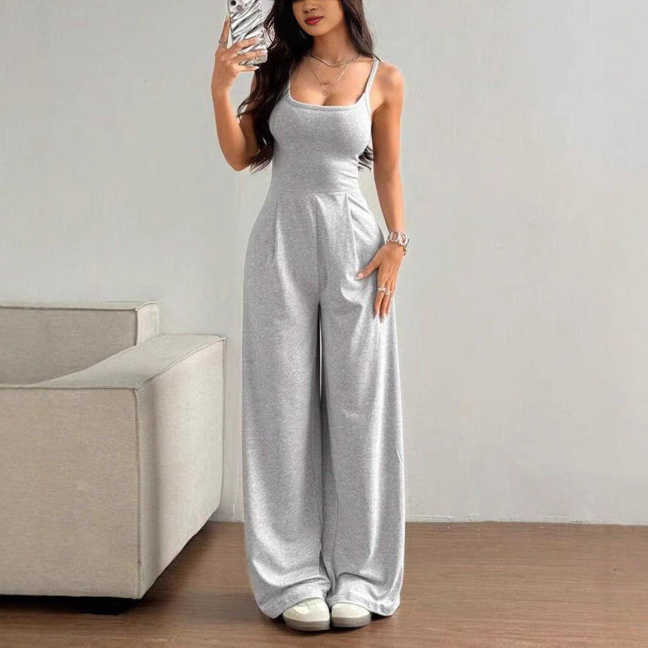 Backless Cross Strap Wide-Leg Jumpsuit