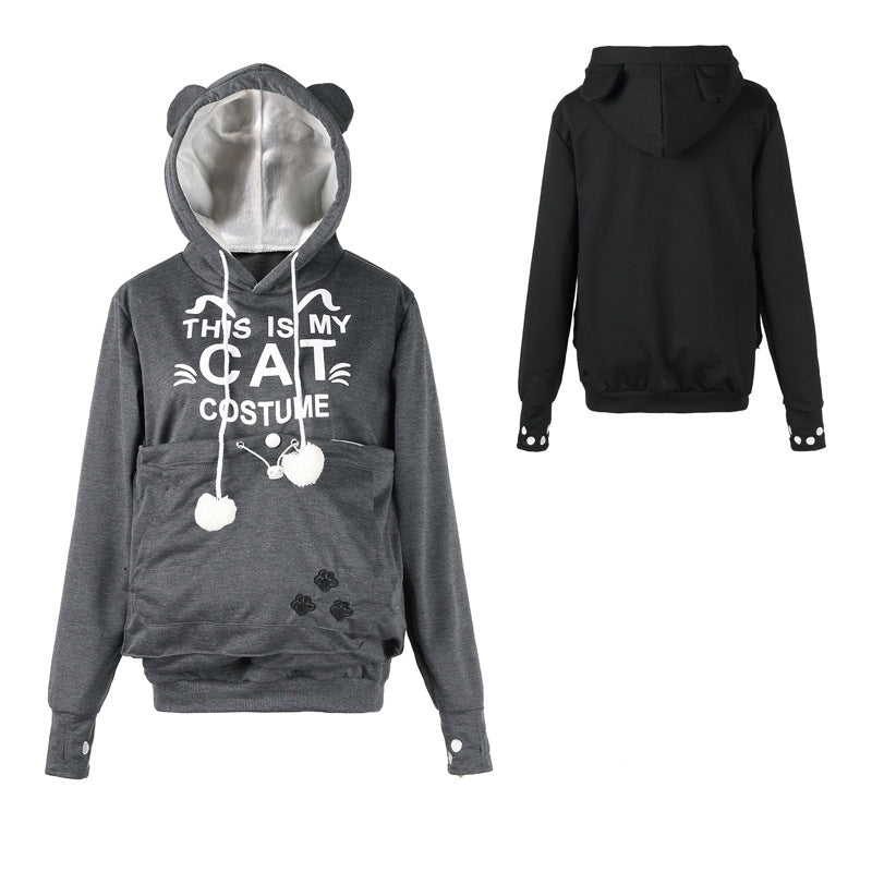 Cute Cat Print Long Sleeve Casual Hooded Sweatshirt