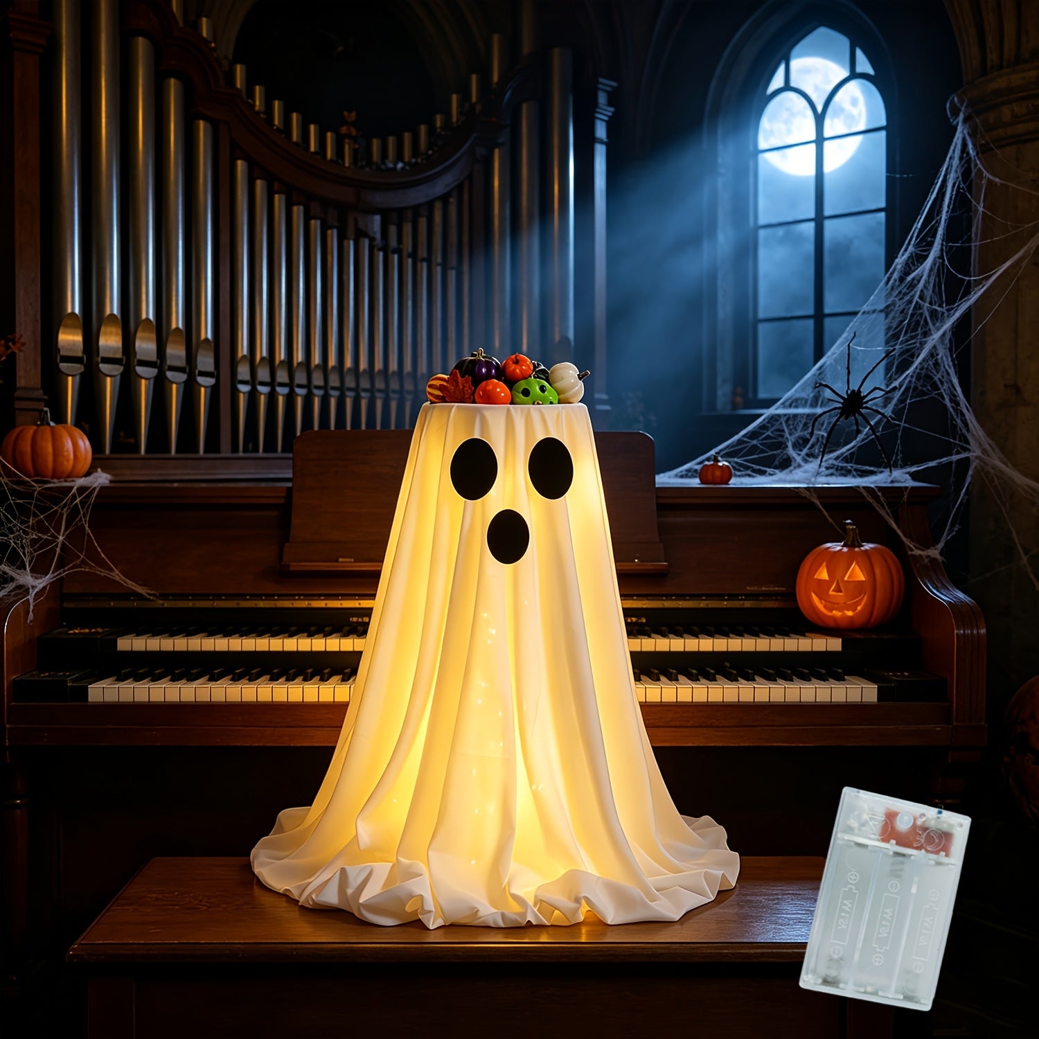 Standing Battery Box with LED Lights and Candy Holders – Terrifying Decoration for Outdoor Porch, Garden Parties, Halloween and Christmas