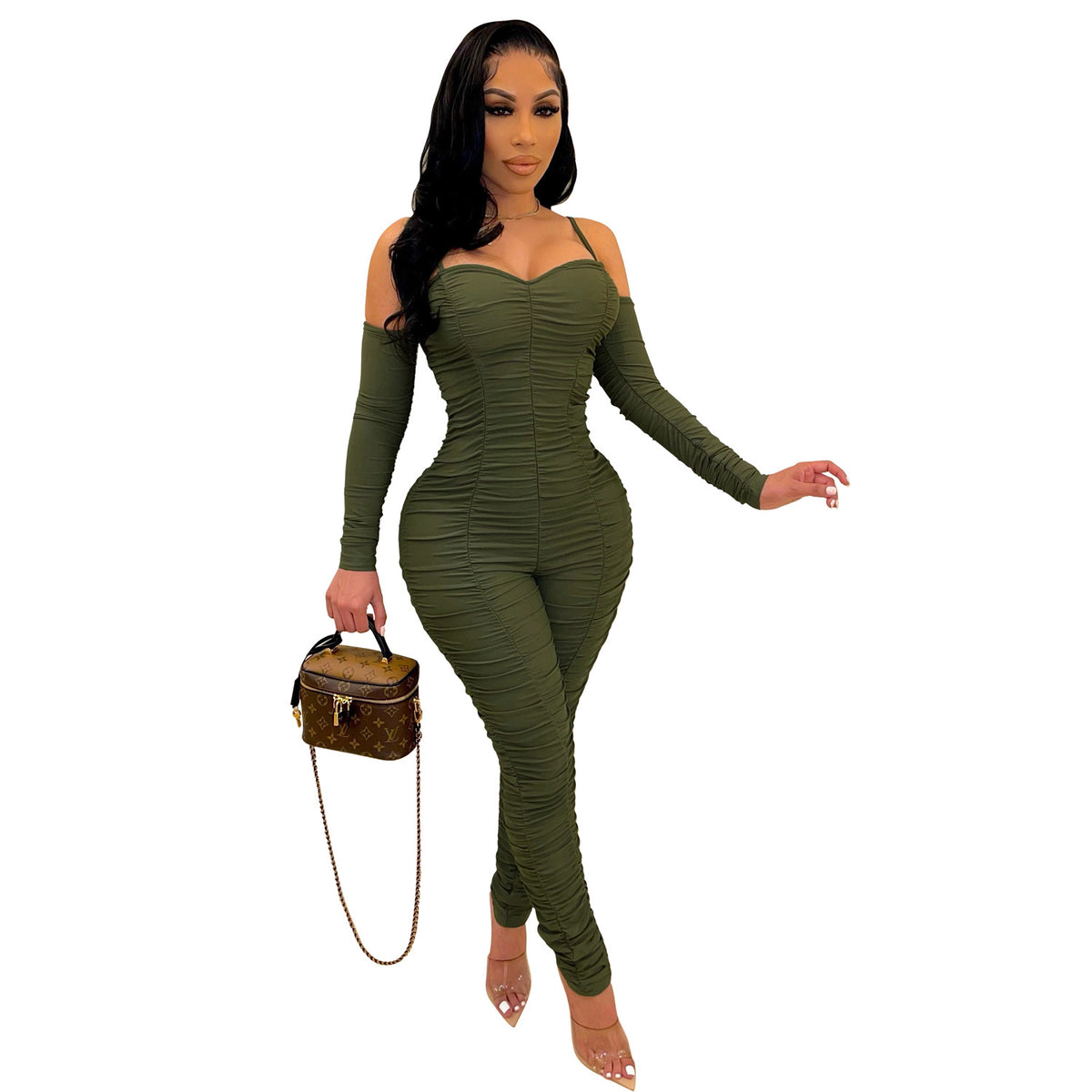 Tight Long Sleeve Spaghetti-strap Women's Jumpsuit